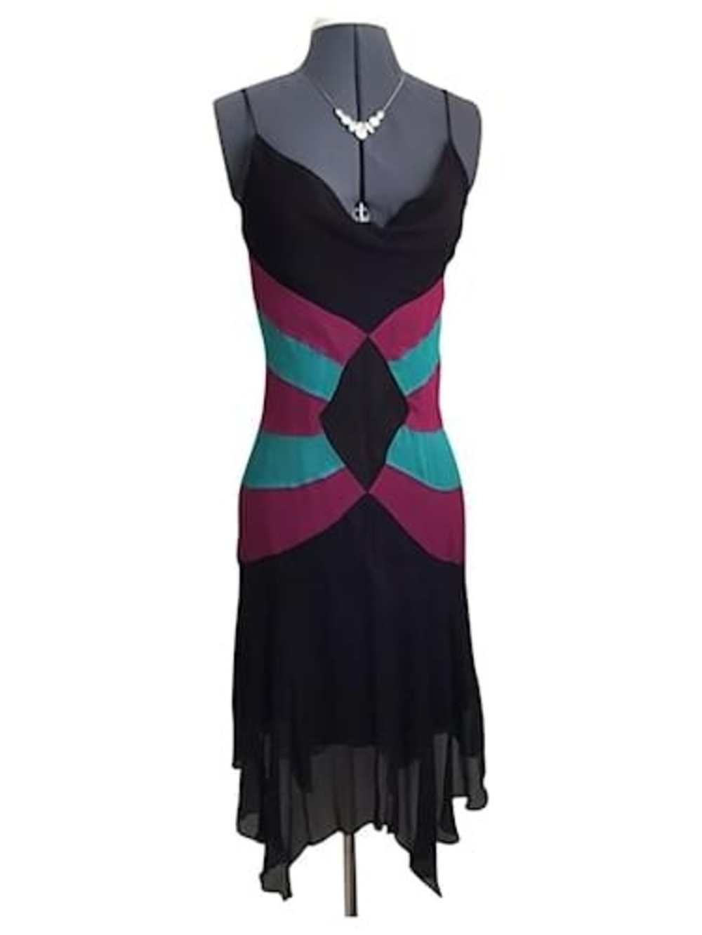 Diane Von Furstenberg Black Dress with Teal & Plum Colorblock Panels